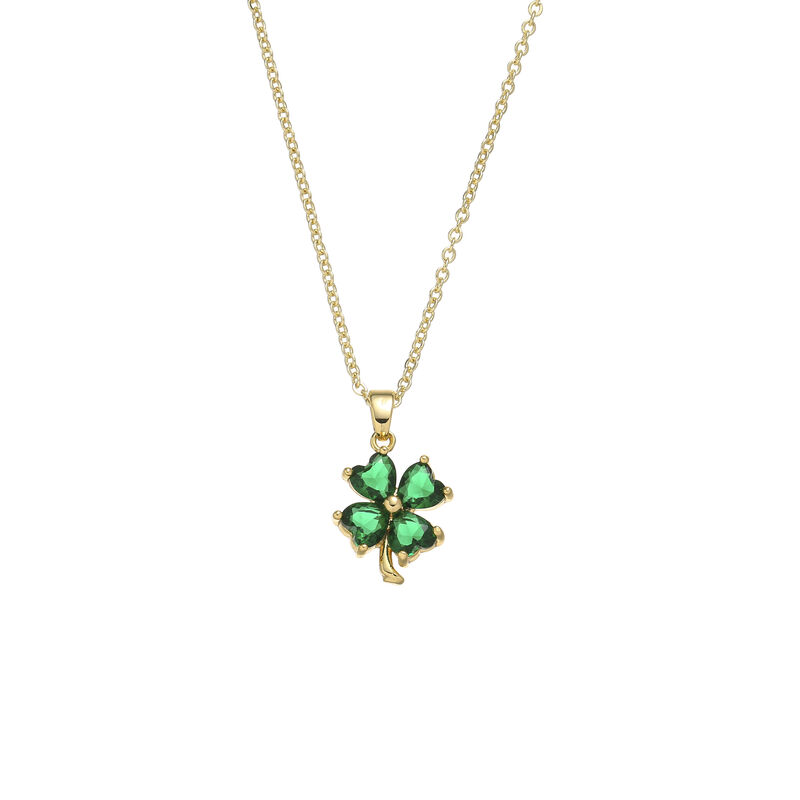 Gold Plated Zirconia Stones Green Clover Pendant